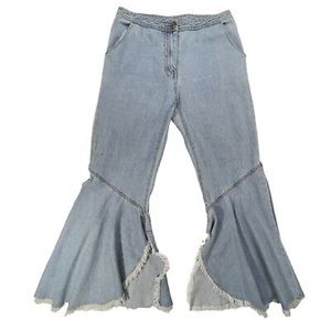 L'Atiste by Amy Womens Jeans Small Light Wash Denim Frayed Cotton Bell Bottom